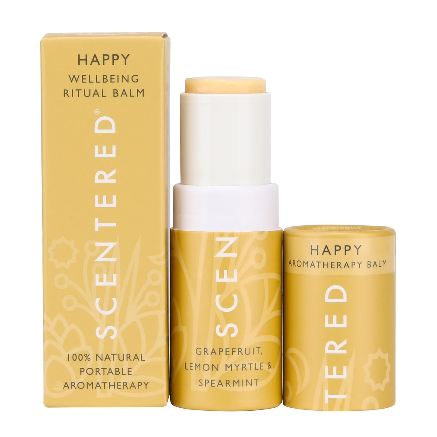 Scentered Aromatherapy Balm Stick Happy Essential Oils Blend Roll On for Positivity & Gratitude - 100% Natural: Lemon Grapefruit Cedarwood - Mindfulness Gifts for Women