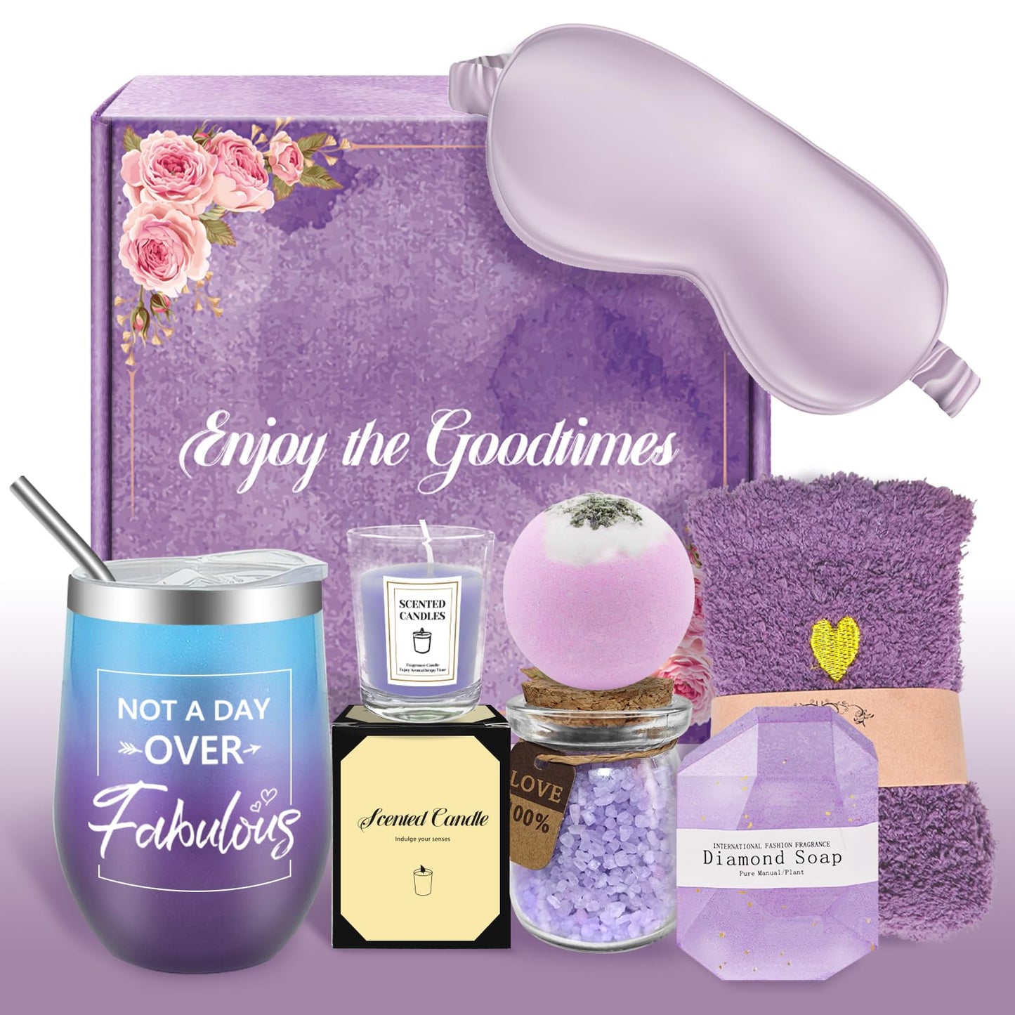 Self Care Gifts for Women Relaxing Spa Gifts Care Package Set for Women with Tumbler Self Care Kit with Bath bomb Bath Salt Candle Soap Self Care Basket for Women Wife Mom Friends Sister