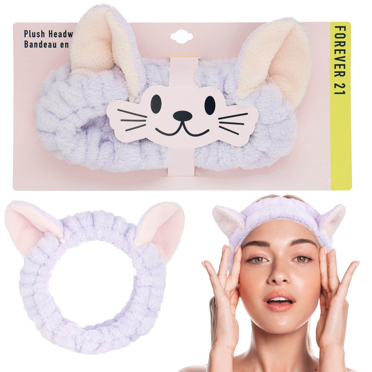 Forever 21 Plush Headwrap - Purple Bear Plush Spa Headband Kawaii Headband for Washing Face | Spa Essentials & Self Care Accessories