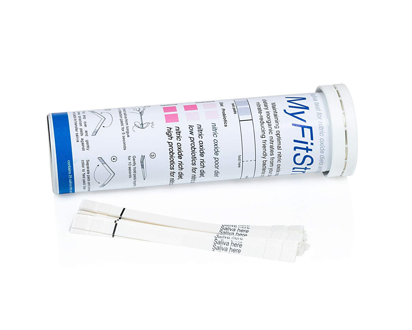 Nitric Oxide Test Strip - Track Both Prebiotic Nitrate and Biomarker for Nitric Oxide by MyFitStrip - 25 Self Care Saliva Test Strip