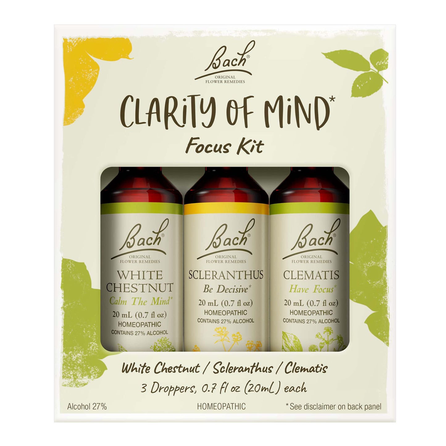 Bach Original Flower Remedies Clarity of Mind Kit For Focus and Mindfulness Natural Homeopathic Flower Essence Holistic Wellness Vegan 3 x 20mL Droppers