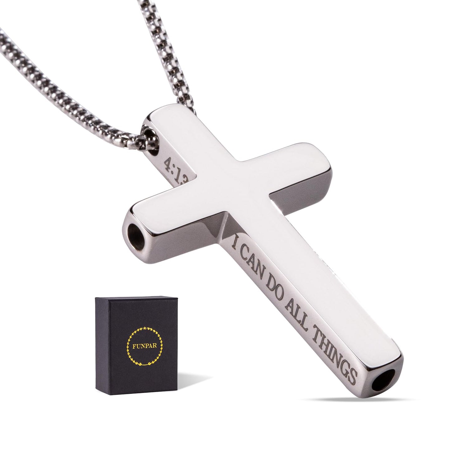 FUNPAR Cross Breathing Necklace Inspirational Bible Verse Anti-Anxiety Mindfulness Necklace Premium Stainless Steel Breathwork Tool Anxiety Relief Items Gift(Black 4: 4)